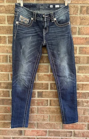 Miss Me Indigo Washed Skinny Jeans with Distressed Accents thumbnail 1