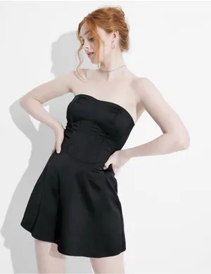 Wild Fable Womens Black Satin Strapless Corset Fit And Flare Mini Dress XS thumbnail 1