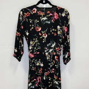 Lovestitch Hi-Low Wrap Maxi Dress High Low Ruffle Floral‎ Black Red Medium thumbnail 8