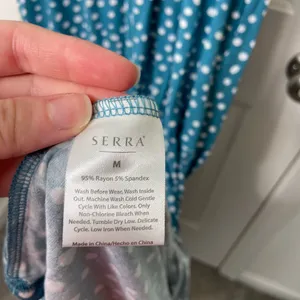 NWOT Serra women’s blue white polka dotted spotted tiered stretch maxi dress‎ M thumbnail 4