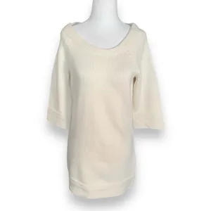 Strenesse Cream Cashmere Scoop Neck 3/4 Sleeve Sweater Knit Top Minimalist‎ 6 thumbnail 2