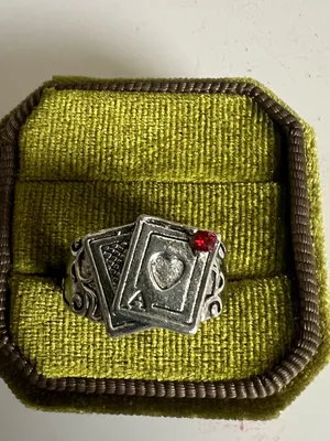 Sterling Silver Ace of Hearts Playing Card Ring with Red Stone Size 7 thumbnail 2