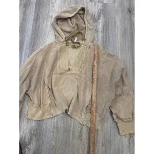 Free People Tikmo Hoodie Tan Acid Wash V-Neck Boxy Pullover Size Medium thumbnail 6