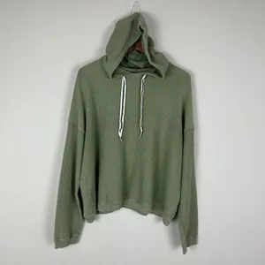 Aerie Hoodie Sweatshirt Womens Large Green Ribbed Cropped Corded 100% Cotton L‎ thumbnail 1