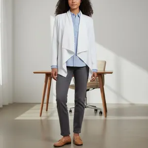NYDJ Open Front Drape Collar White Blazer – Medium thumbnail 8
