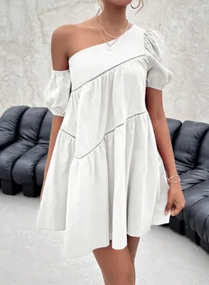 Off The Shoulder Puff Sleeve Princess Style Dress Tan Size XS thumbnail 1