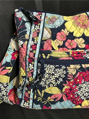 Vera Bradley Navy Pink Yellow White Blue Floral Quilted Shoulder Bag thumbnail 4