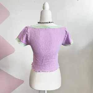 Purple Lace Trim Babydoll Top Coquette Fairycore Soft Girl‎ Y2K Romantic Small thumbnail 2