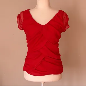 For Cynthia Vibrant Orange Red Tiered Mesh Cap Sleeve Top Size S thumbnail 3