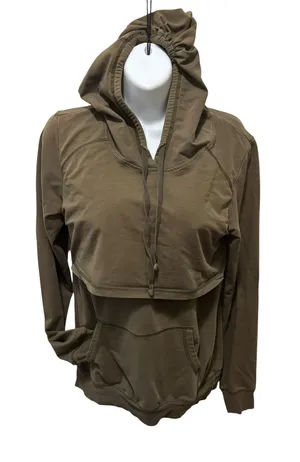 Latched Mama Nursing Hoodie Sz M Olive Green Pouch Pocket Stretch Long Sleeve thumbnail 1