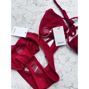 NWT Quince Red Italian Full Coverage Ring Triangle Bikini Top & High Leg Bottom thumbnail 3