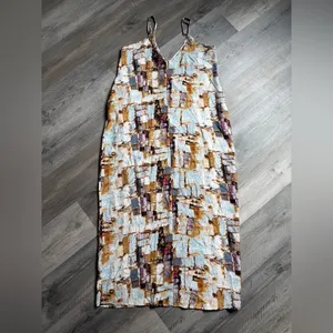 Caliah Maxi Dress Purple Blue Geometric Print Boho Pockets Small thumbnail 6