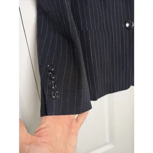 Lauren Ralph Lauren Pinstripe Blazer Womens Size 4 Navy Blue Worsted Wool Office thumbnail 2