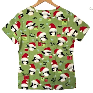 SB Scrub Christmas Penguins Scrub Top‎ Size XS Holiday Festive Work Style thumbnail 2
