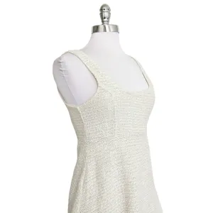 ZARA Womens White Tweed Scoop Neck Button Mini Dress Preppy Structured Chic Sz M thumbnail 5
