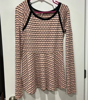 Free People Wavy stripe Pointelle Peplum Top. Size L thumbnail 1