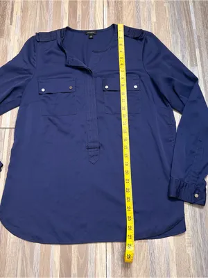 Ann Taylor Women's Navy Long-Sleeve Utility Dress Shirt Size 10 thumbnail 2