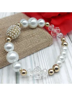Faux Pearl Crystal Stretch Bracelets Lot of 2 Gold Tone Rhinestone Bridal thumbnail 5