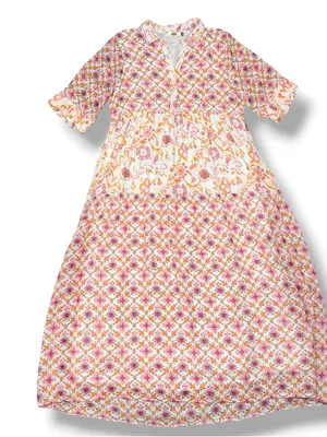Dolma Kelly Floral Boho Tiered Midi Dress Pink Orange Large Cotton Mosaic thumbnail 12
