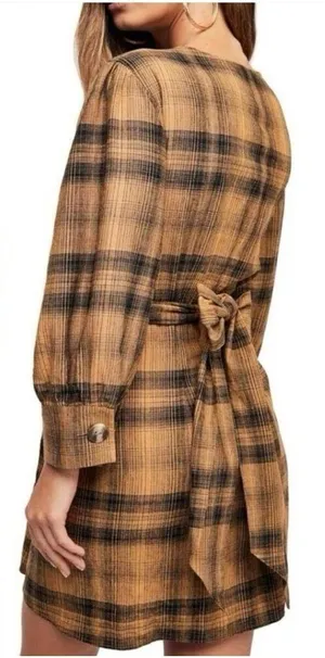 Free People English Rose Plaid Mini Dress Linen Blend Size 2 thumbnail 2