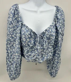Wild Fable White Puff Sleeve Crop Blouse thumbnail 1
