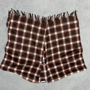 Denim & Co Heritage Plaid Cape Womens M Brown‎ White Fringe Buckle Closure thumbnail 4
