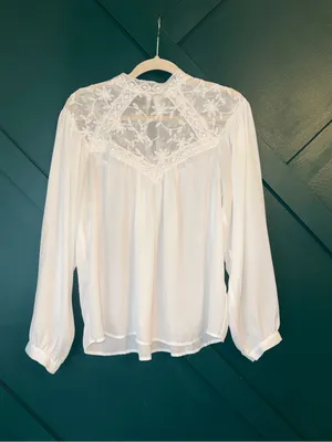 Eilly Bazar White Lace Yoke Boho Blouse Romantic Victorian Peasant Size M thumbnail 3