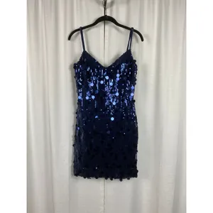 Stacees Dark Navy Sequin Mini Dress Sz.8 NWT Blue thumbnail 3