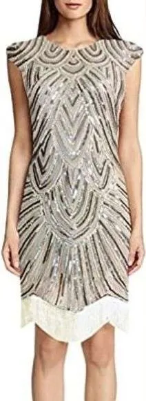 NWT Vijiv Flapper Dress Silver Size M thumbnail 1