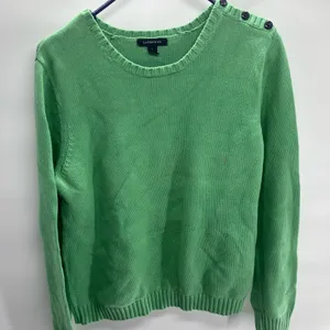 Lands' End Vibrant Green Crew Neck Sweater with‎ Button Accents thumbnail 1