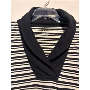 L.L. Bean Black White Striped Collared Pullover‎ Long Sleeve Top Fisherman SZ L thumbnail 4