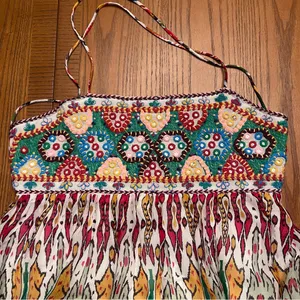 ZARA Geometric Print Straight Neck Strappy Embroidered Short Dress Size‎ Small thumbnail 13