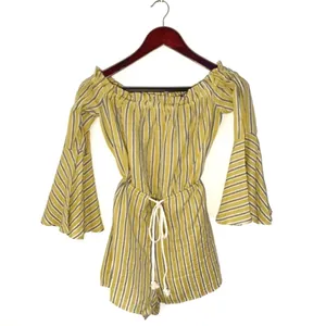 Nasty Gal Yellow Gray Striped Romper Playsuit Bell Sleeves Size 2 XS thumbnail 6