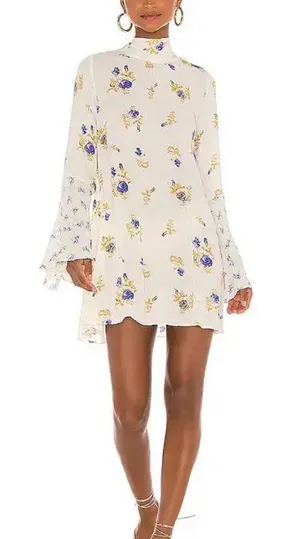Free People Tate Mock Neck Floral Bell Sleeve Tunic Mini Dress XL thumbnail 1
