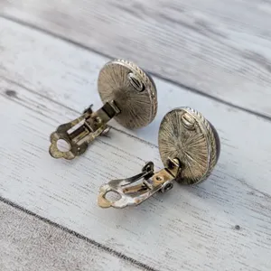Vintage Clip On Earrings Domed Metallic Brown with Gold Tone Halo thumbnail 5