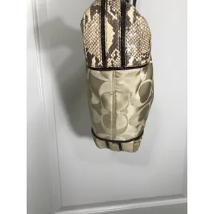Coach Colette Beige Signature Sateen and Snakeskin Trim Hobo Shoulder Bag EUC thumbnail 6