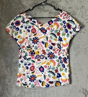 Boden Alexandra Linen Floral Top Women’s Size 2 Multicolor Boho Summer Blouse thumbnail 1