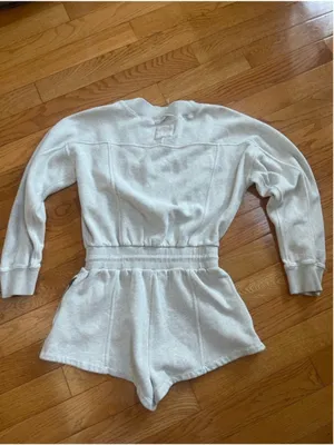 Free People Movement Intercept Romper in Heather Grey Fleece Cotton Lounge Sz M thumbnail 6