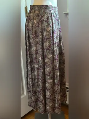 LOMBARDI INC Purple Cream Green Pleated Paisley Pockets Maxi Skirt Sz 14 thumbnail 2
