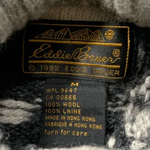 Vintage 90s Eddie Bauer Gray Black Moose‎ Nordic Fair Isle Turtleneck Sweater thumbnail 10