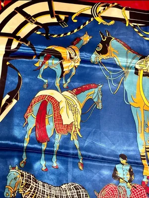 Vintage classic EQUESTRIAN horses PRINT SQUAR SILKy SCARF 35/35 thumbnail 9