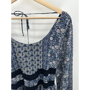 Maurices Dress Women MEDIUM NWT Blue‎ Printed Long Sleeve Tie Back Peasant Mini thumbnail 4