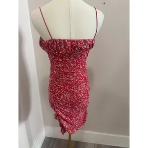 Hello Molly Red Floral Mesh Ruched Bodycon‎ Mini Dress Womens US 6 Medium thumbnail 4