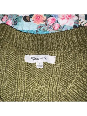 Madewell $98 Cozy Olive Green Cable Knit V-Neck Crop Sweater Woman’s S Outdoor thumbnail 5