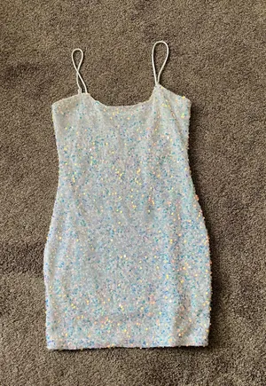 Sparkly Bodycon Mini Dress White Size M thumbnail 1