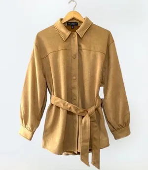 camel faux suede tie shacket size M women's thumbnail 1