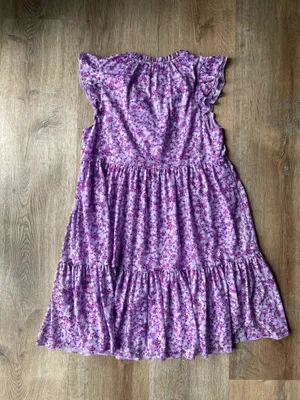 Draper James Purple Floral Ruffle Sleeve Tiered Mini Dress Size XS thumbnail 4