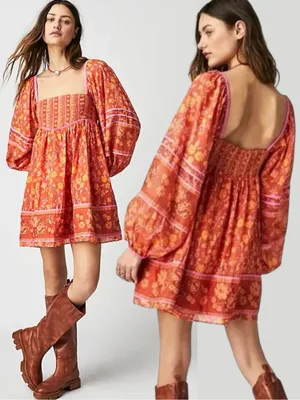 Free People Bohemian Retro 70s Flower Child Endless Afternoon Mini Dress Medium thumbnail 3