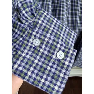 Loft Outlet Plaid Long Sleeve Blouse Purple Green Elastic Neck Top Medium thumbnail 4