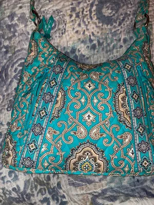 Vera Bradley Totally Turquoise Teal & Brown Tote Bag Shoulder Bag thumbnail 8